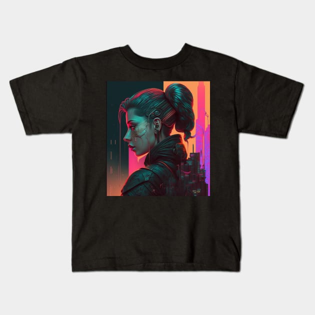 Cyberpunk futuristic woman cyborg Kids T-Shirt by SJG-digital